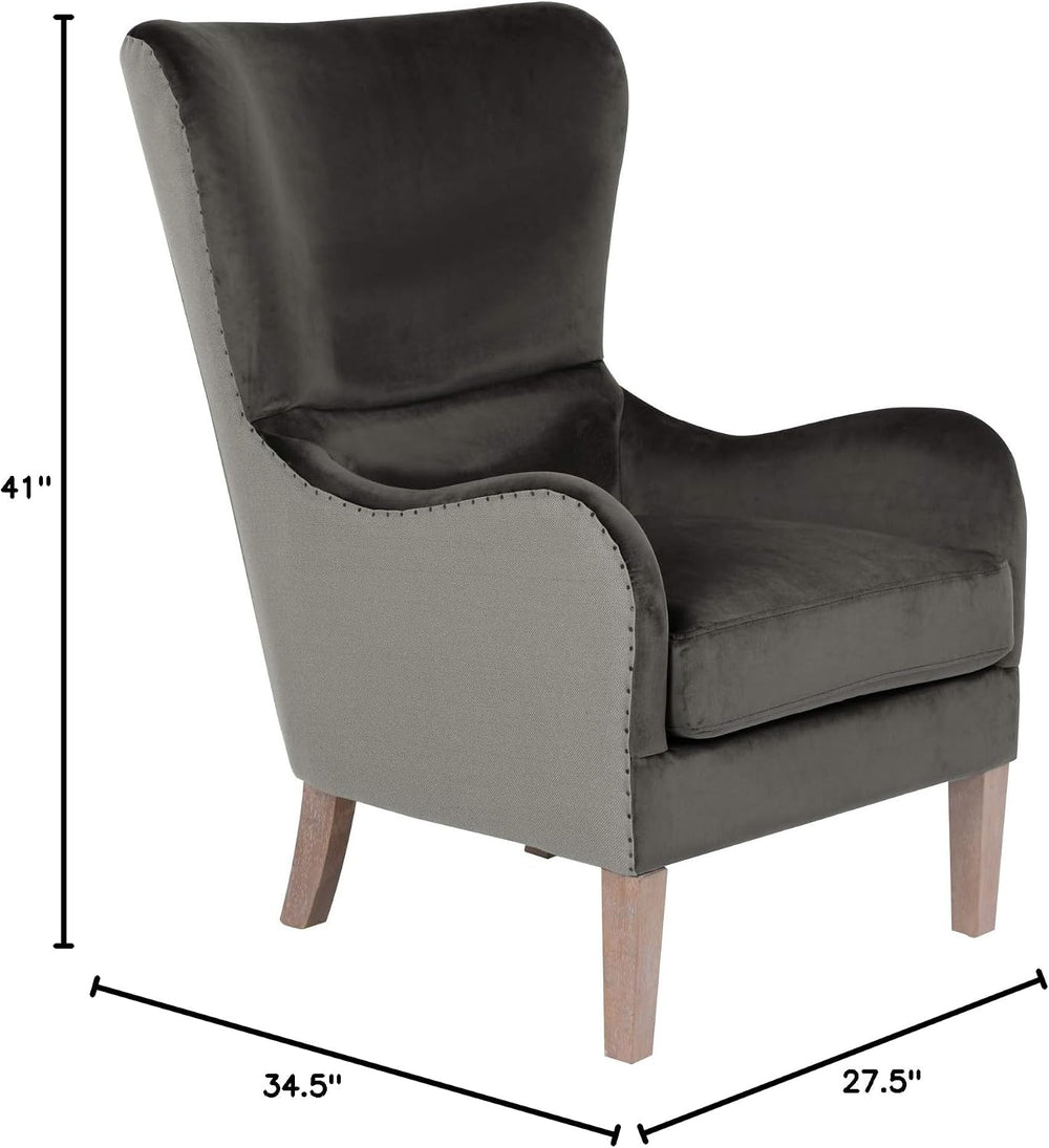 Elle Decor Modern Farmhouse Wingback Chair, Dark Gray/Gray