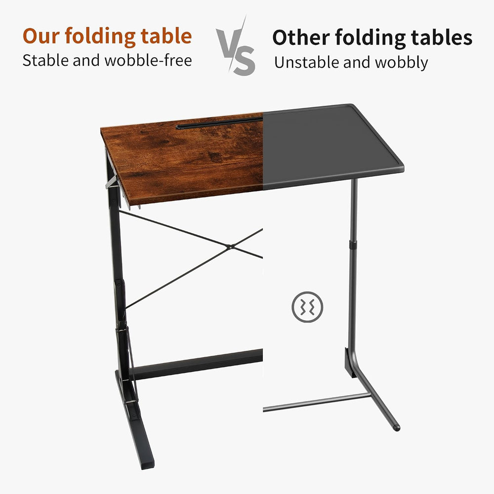 24 inch Foldable TV Tray Table, Foldable Portable C-Shaped Sofa end Table, Ov...