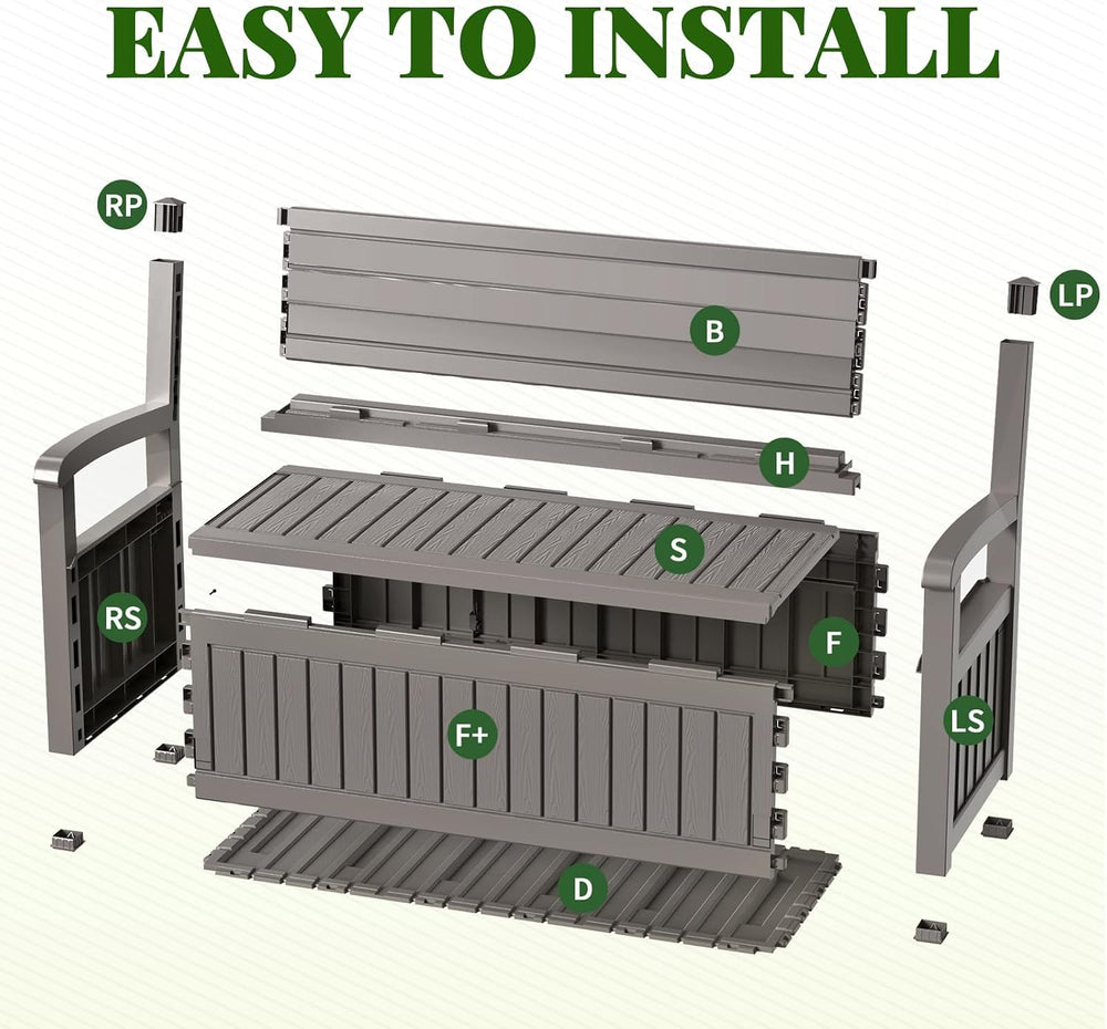 120 Gallon Outdoor Storage Bench Lockable, Grey