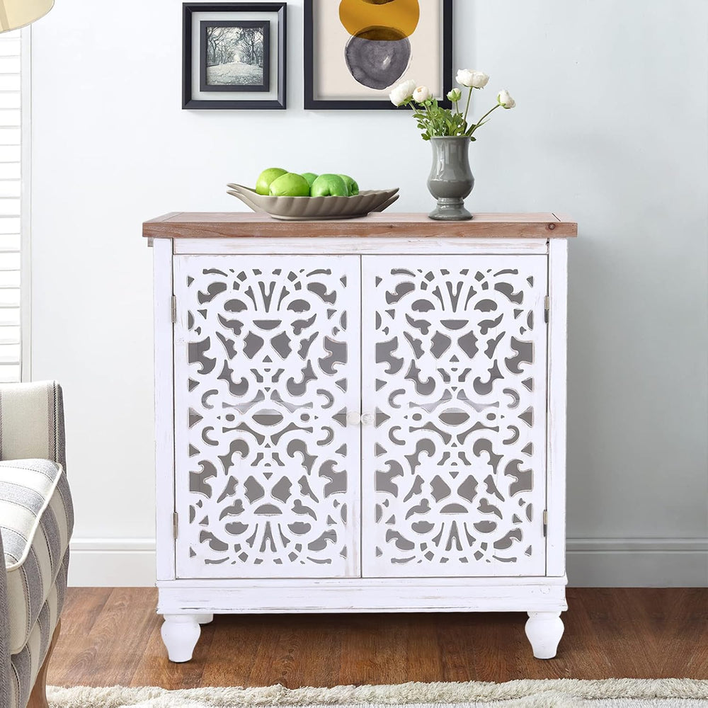 Sophia & William Accent Cabinet with Doors, White Carved Buffet Cabinet