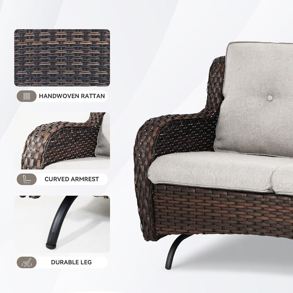 Patio Loveseat Wicker Loveseat Rattan Glider Sofa with Curved Armrest Thickin...
