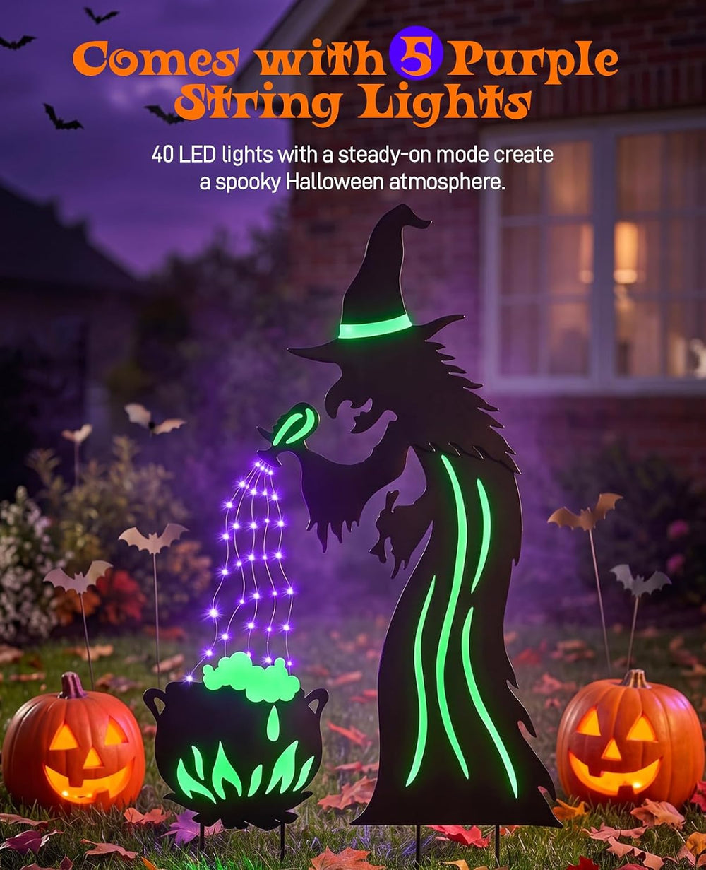 Lewondr 2 Pack Metal Witch Halloween Decorations Outdoor