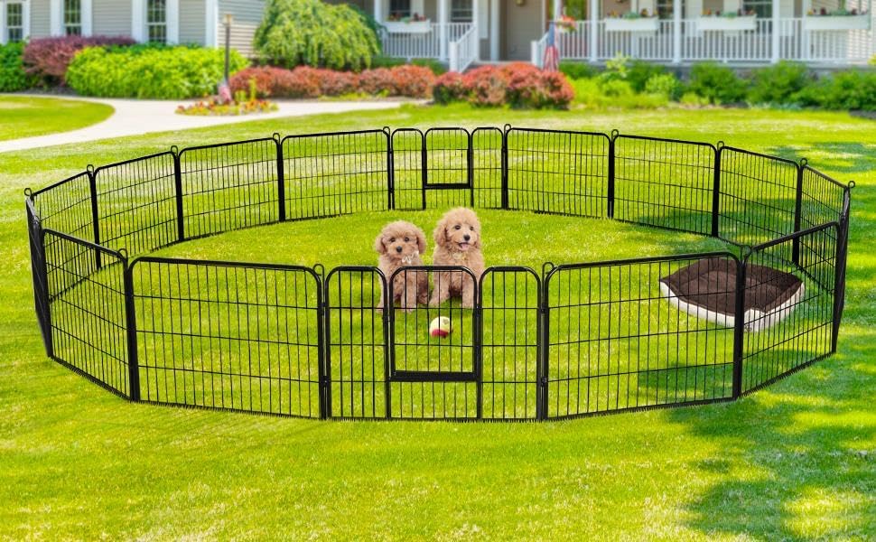 Yaheetech 24" H 16-Panel Extra Wide Dog Playpen w/Door for Indoor Outdoor