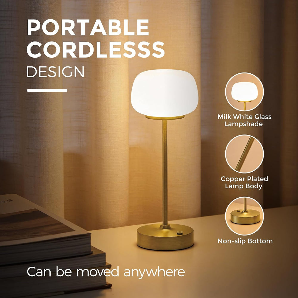 2 Pack Cordless Accent Table Lamp, 2700K Warm Light, 11" High, Gold