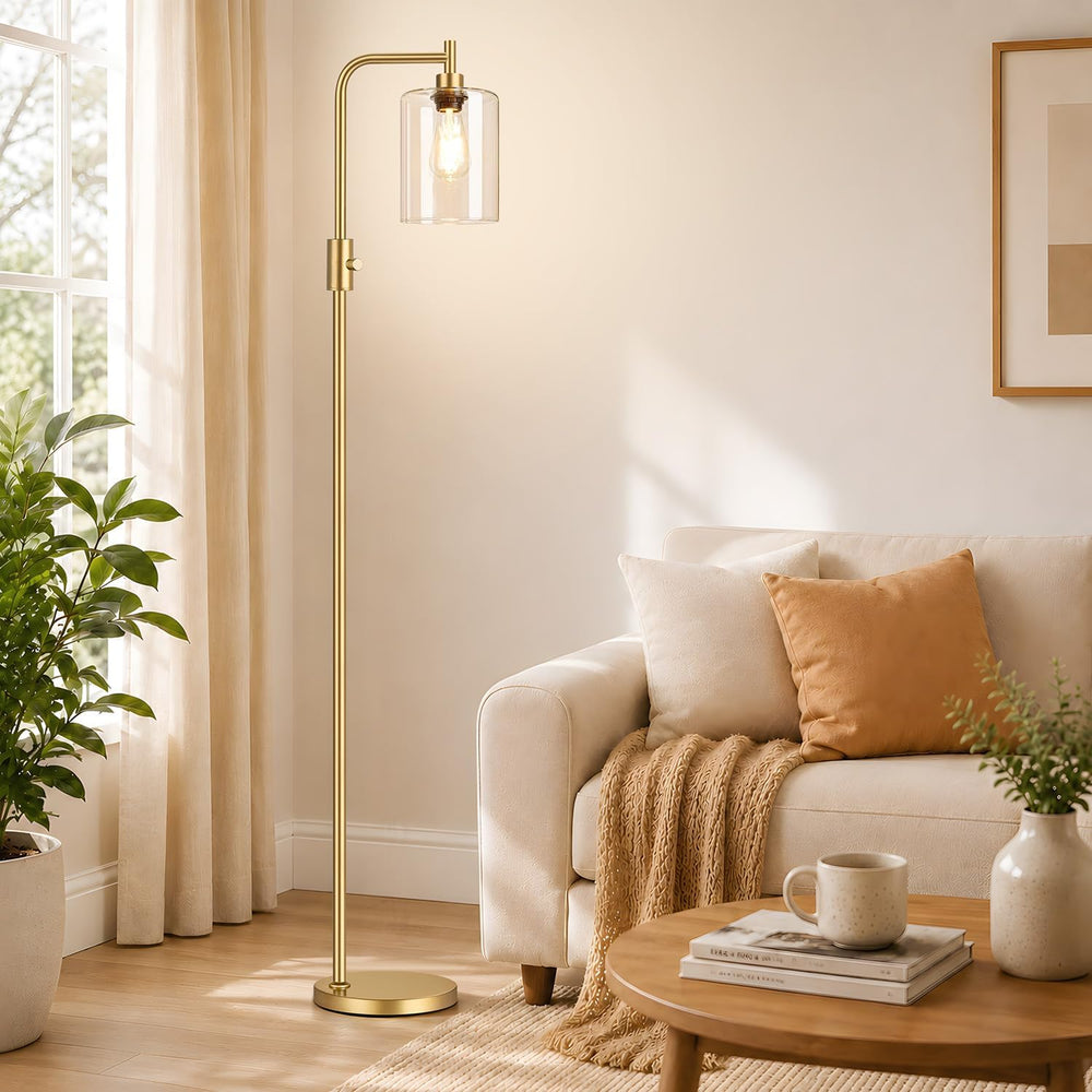 【Upgraded】 Dimmable Floor Lamp for Living Room with Clear Glass Lampshade, Go...