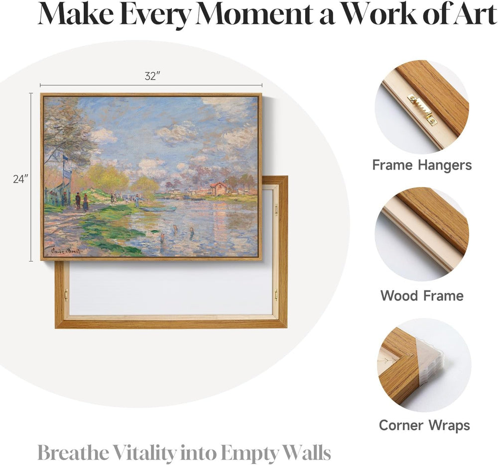 Framed Claude Monet Impressionist Landscape Canvas Wall Art, 32x24 Inch