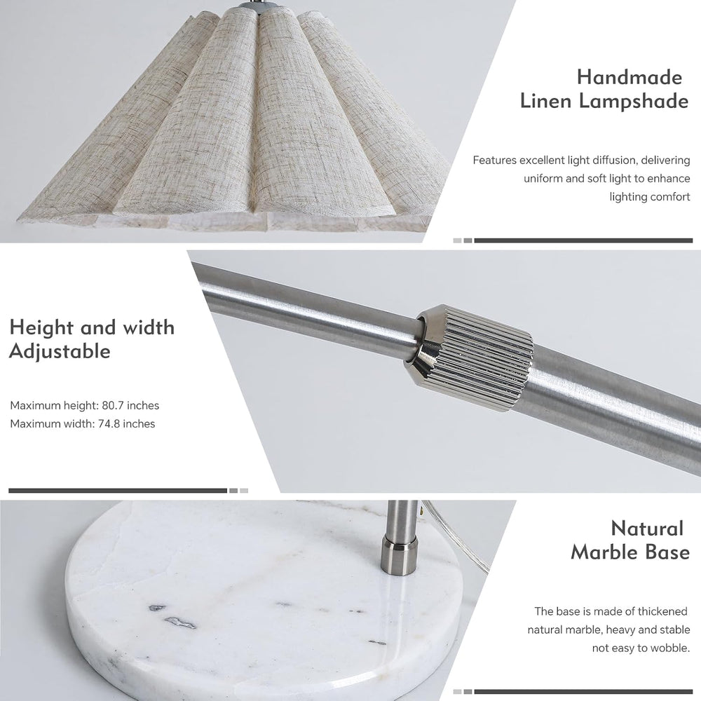 Large Arc Floor Lamp with Natural Marble Base - 81" Tall Adjustable Arch...