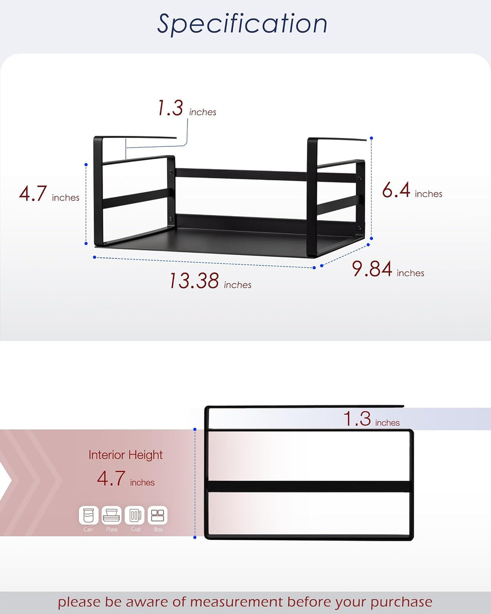 Nxconsu Under Shelf Basket 2 Pack, Cabinet Storage Organizer, 13.4" Black