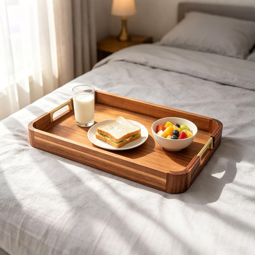 Wooden Serving Tray with Handles Wood Tray for Sevring 16.7-inch Acacia Food ...