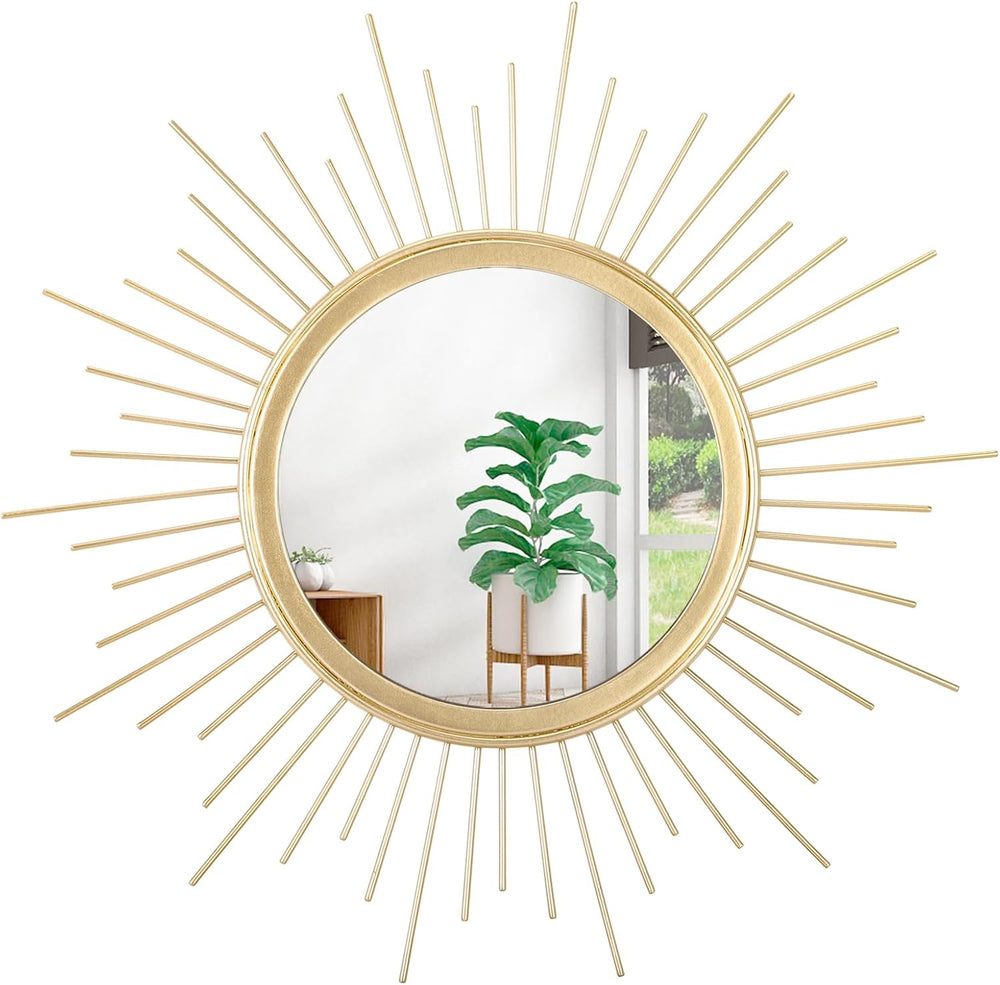 Large Gold Spoked Sunburst Wall Mirror Boho Home Decor Round Wall Art Mirror ...