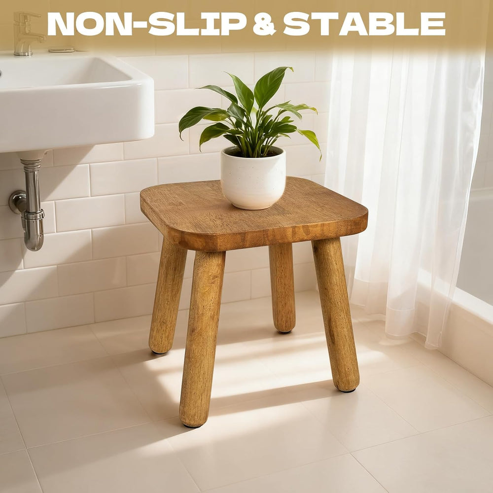 YEXEXINM 2 Pack Small Wooden Step Stools 9 Inch, Non-Slip, Holds 300 lbs