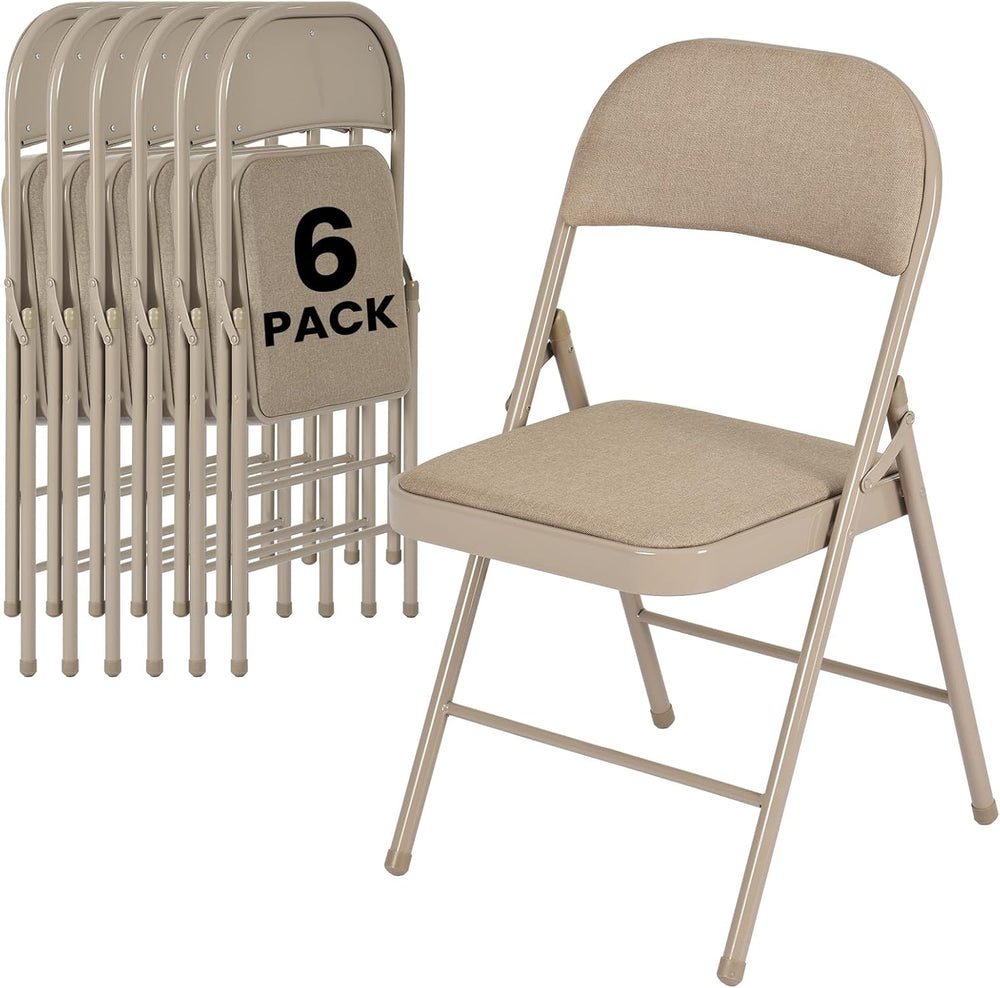 6 Pack Khaki Padded Folding Chairs with Cushion and Back
