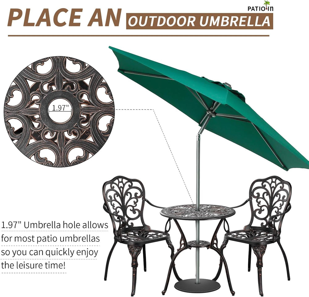 3 Piece Cast Aluminum Bistro Set, Bronze Bistro Table and Chairs Set of 2, 3 ...