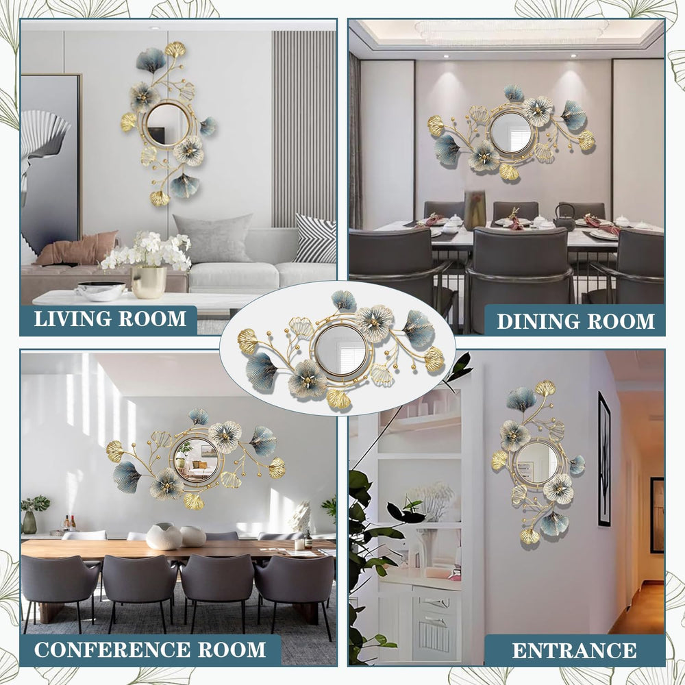 Metal Wall Mirrors Decor, 59" x33” Large Ginkgo Leaf Wall Art