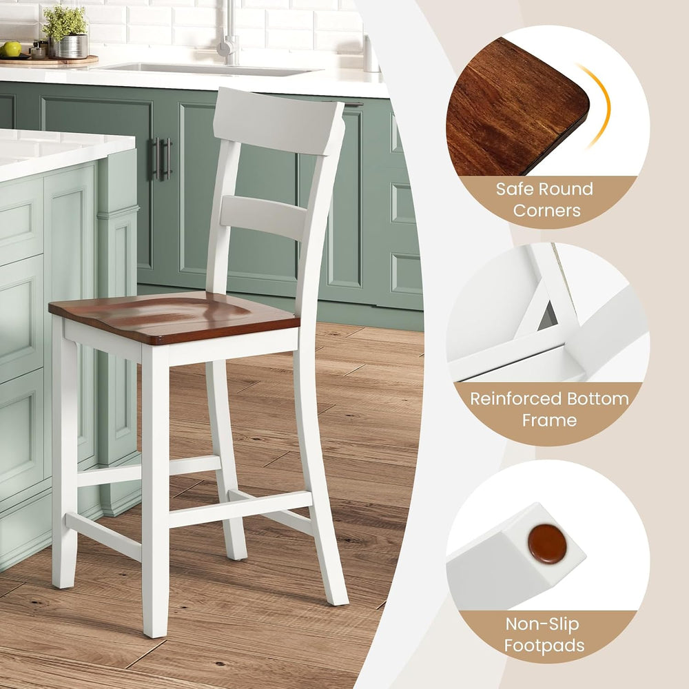GIANTEX Wooden Bar Stools Counter Height Set of 2, 24.5" Farmhouse Wood ...