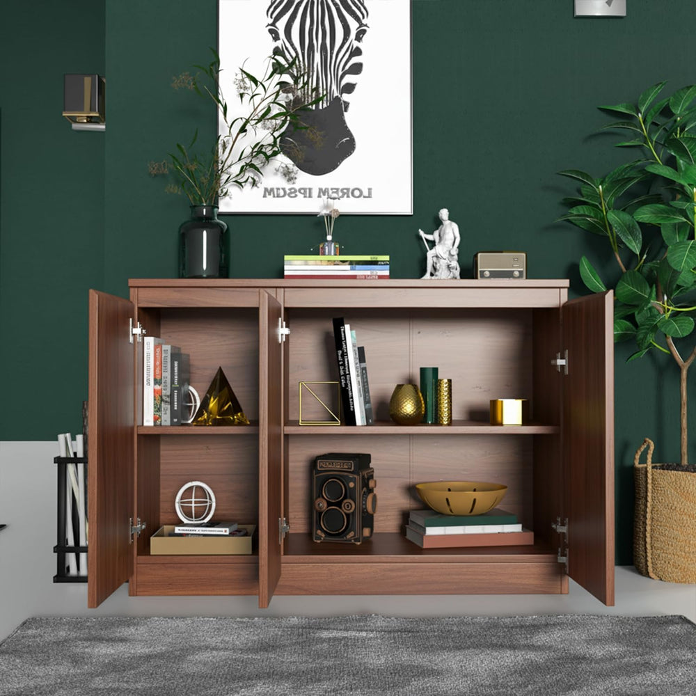holzart 43" Walnut Brown Buffet Cabinet Sideboard with Storage - Modern ...