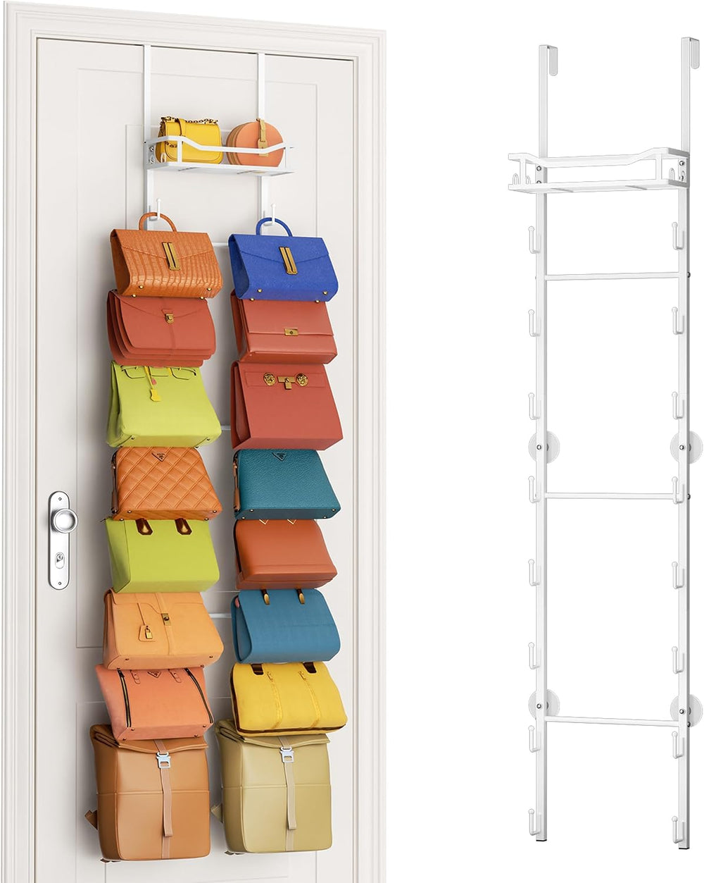 SWTYMIKI Over The Door Purse Organizer - Wall Mounted Purse Rack with 16 Hook...