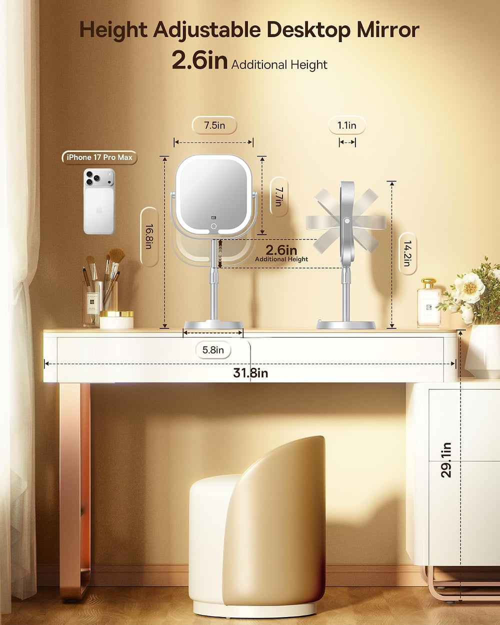 Gospire ABS Frame Lighted Makeup Mirror with Magnification 20X/1X,Rectangle