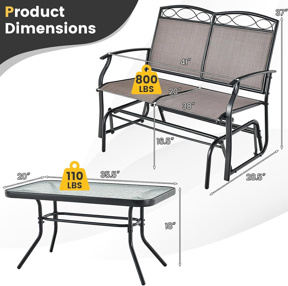 Tangkula 2 Pcs Patio Glider Conversation Set, Outdoor Gliding Loveseat w/Temp...