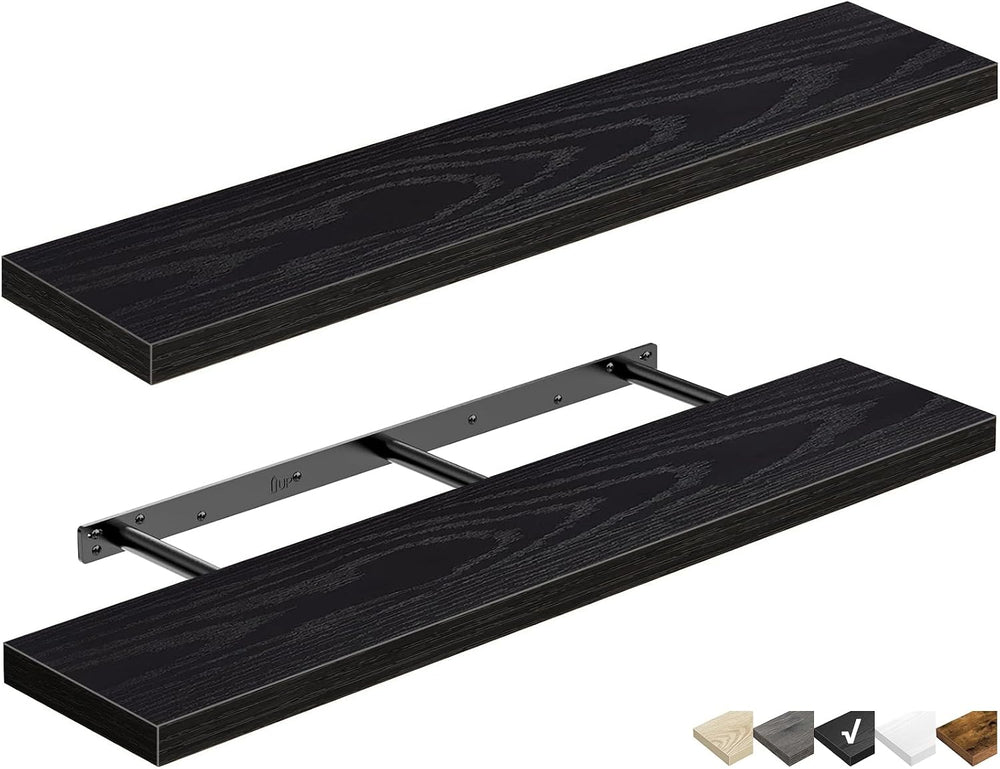 QEEIG Extra Long Floating Shelves for Wall (Black, Set of 2, 47.2")
