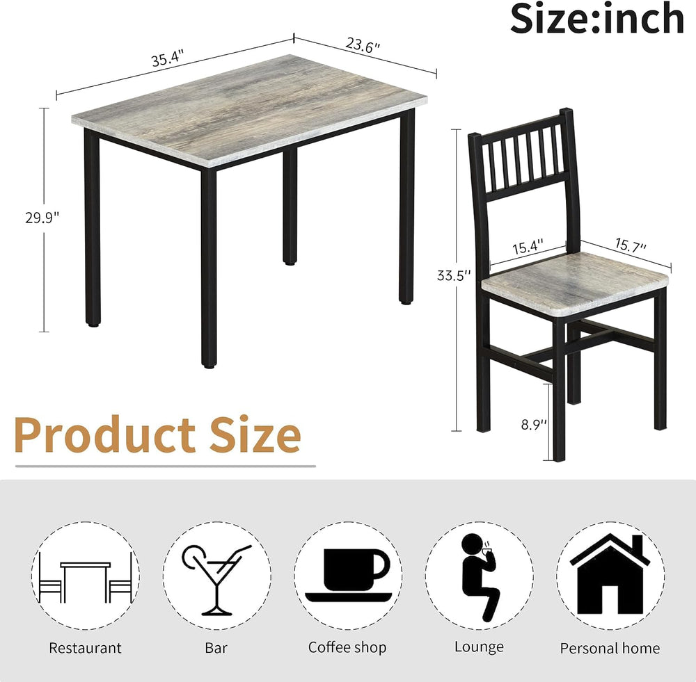 AWQM 3 Piece Dining Table, Small Kitchen Table Set for 2 with Chairs(Grey)