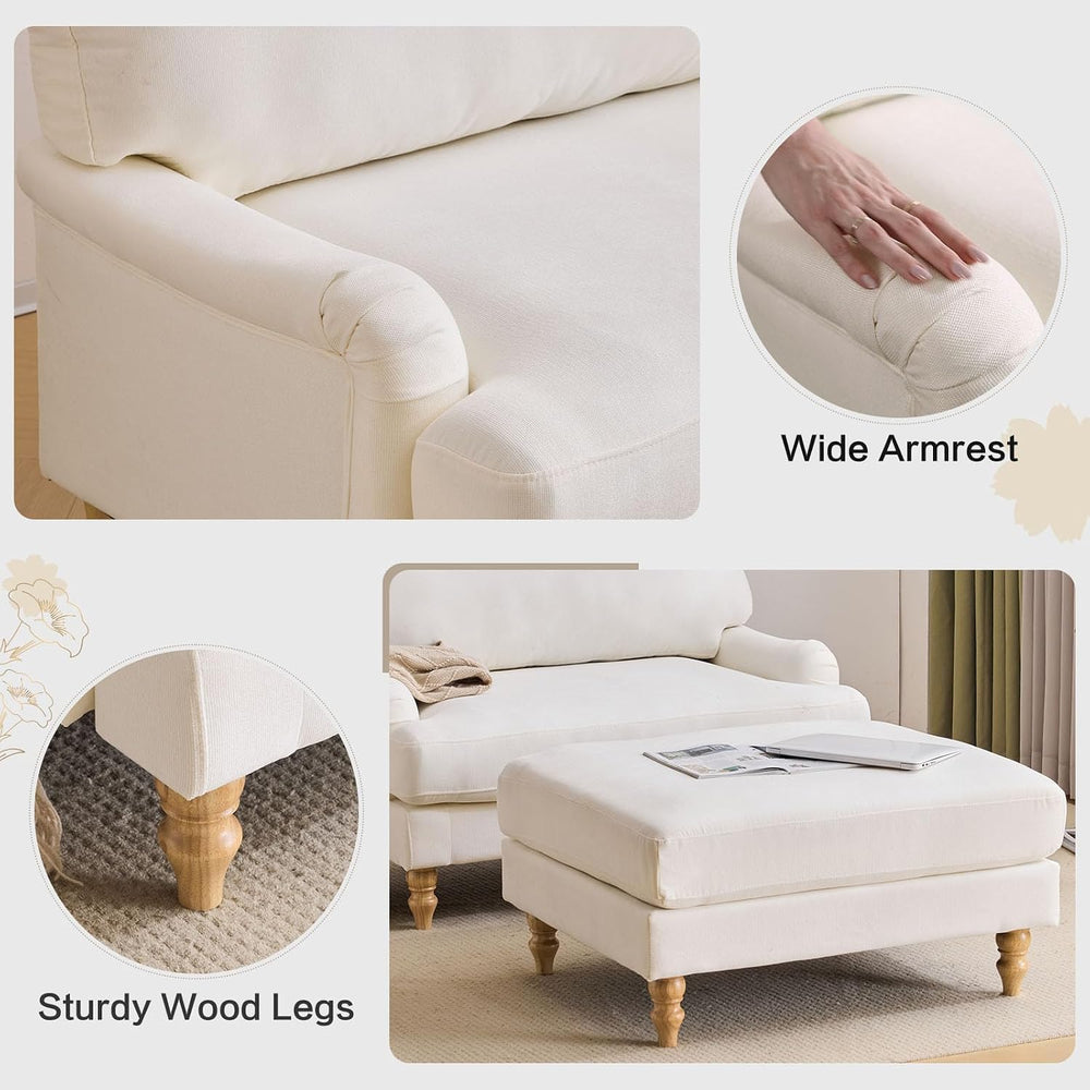 Bezseller 47" W Oversized Chair Indoor with Ottoman (Beige)