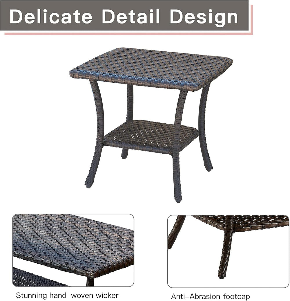 Rilyson Patio Tables Outdoor Coffee Table - Wicker Rattan Side Tables with 2-...