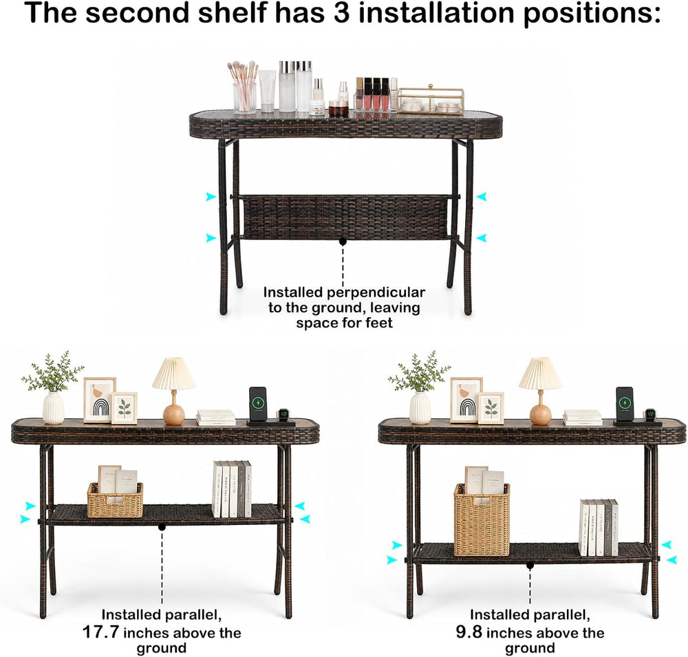 Entryway Table with Storage, 2-Tier 47'' Console Table with Woven Wrap