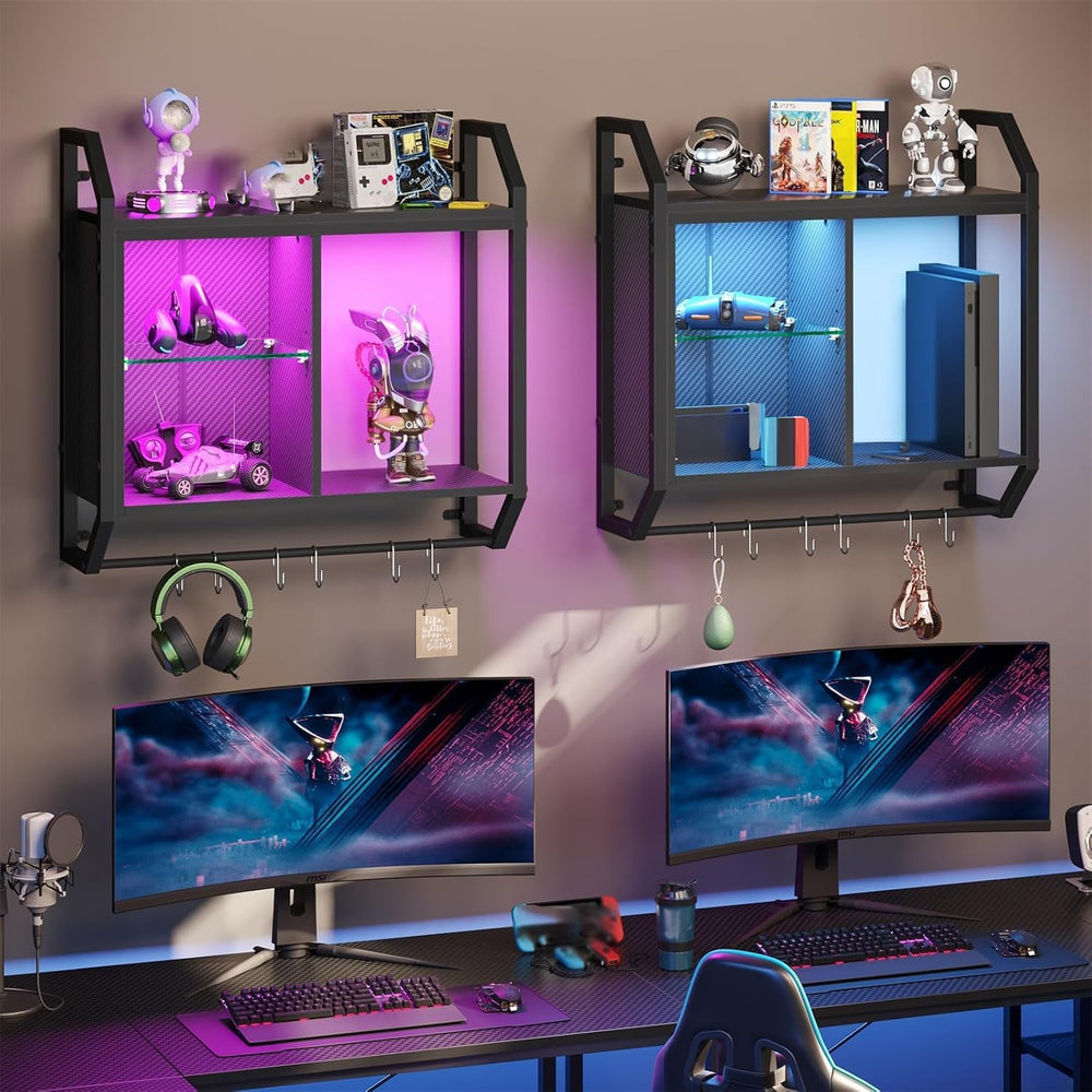Bestier 25" LED Gaming Floating Shelves for Wall, Wall Mounted Shelf Pip...
