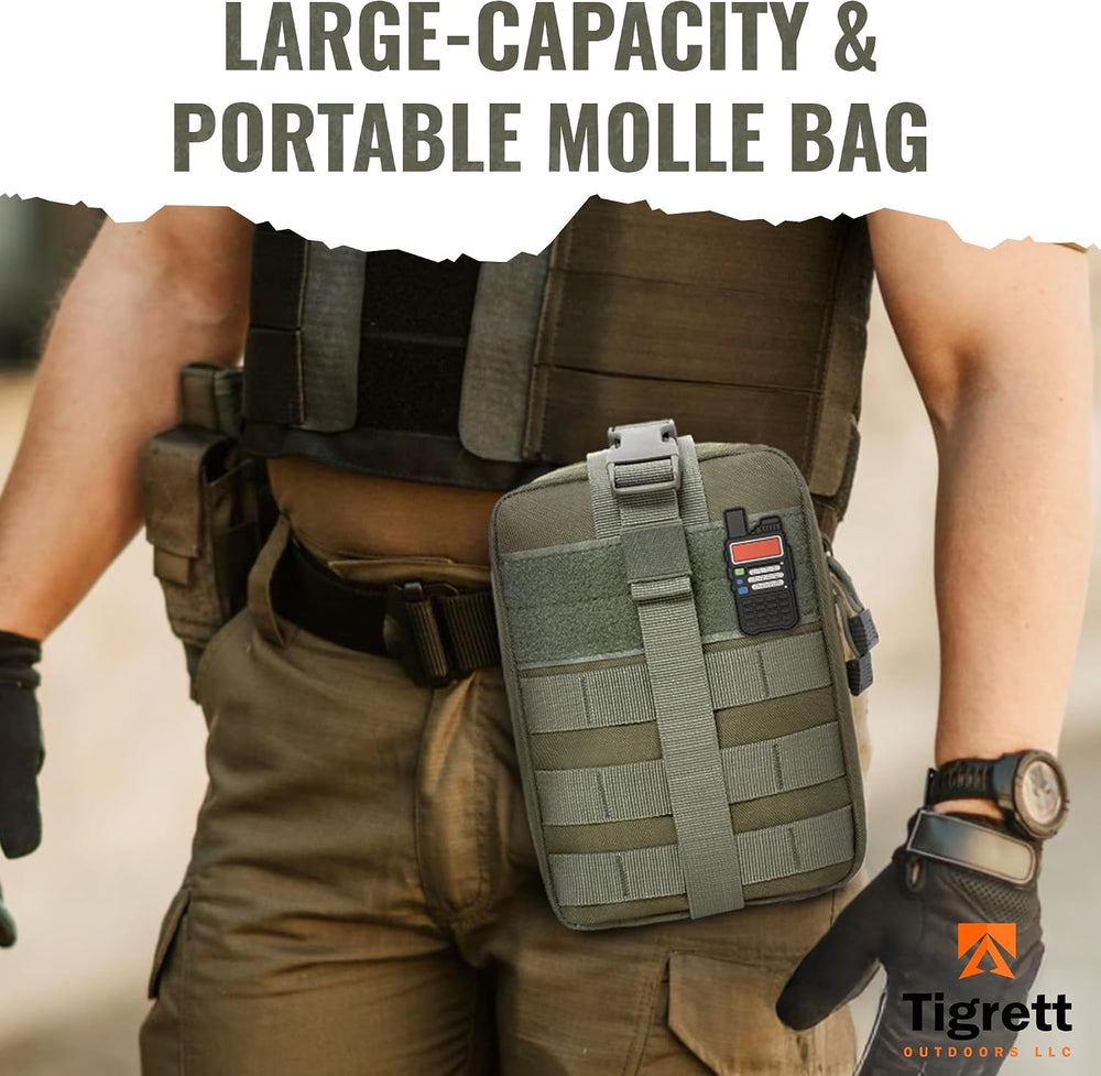 Ham Radio Go Bag in Green Color with Tear-Away Hook and Loop Back - Molle Com...