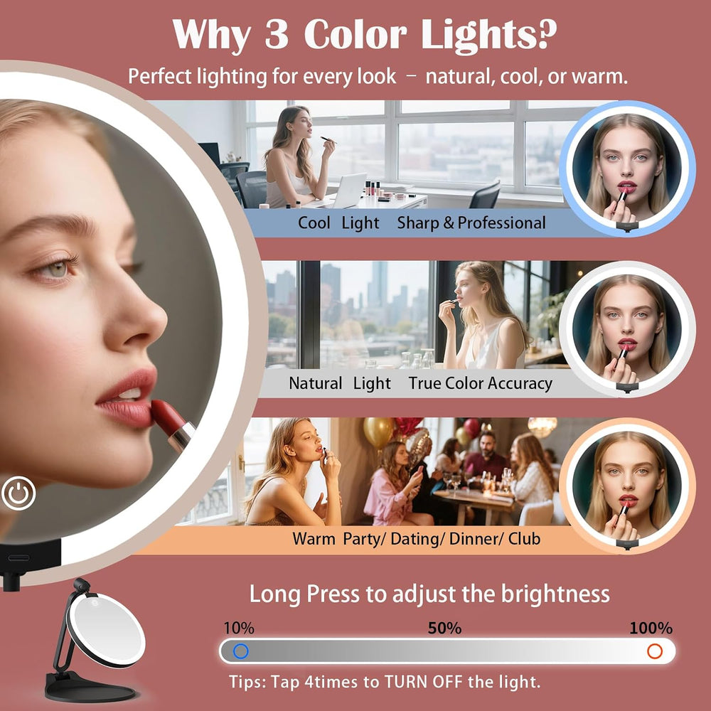 Lighted Makeup Mirror with magnification 40X/1X, Foldable Double-Sided