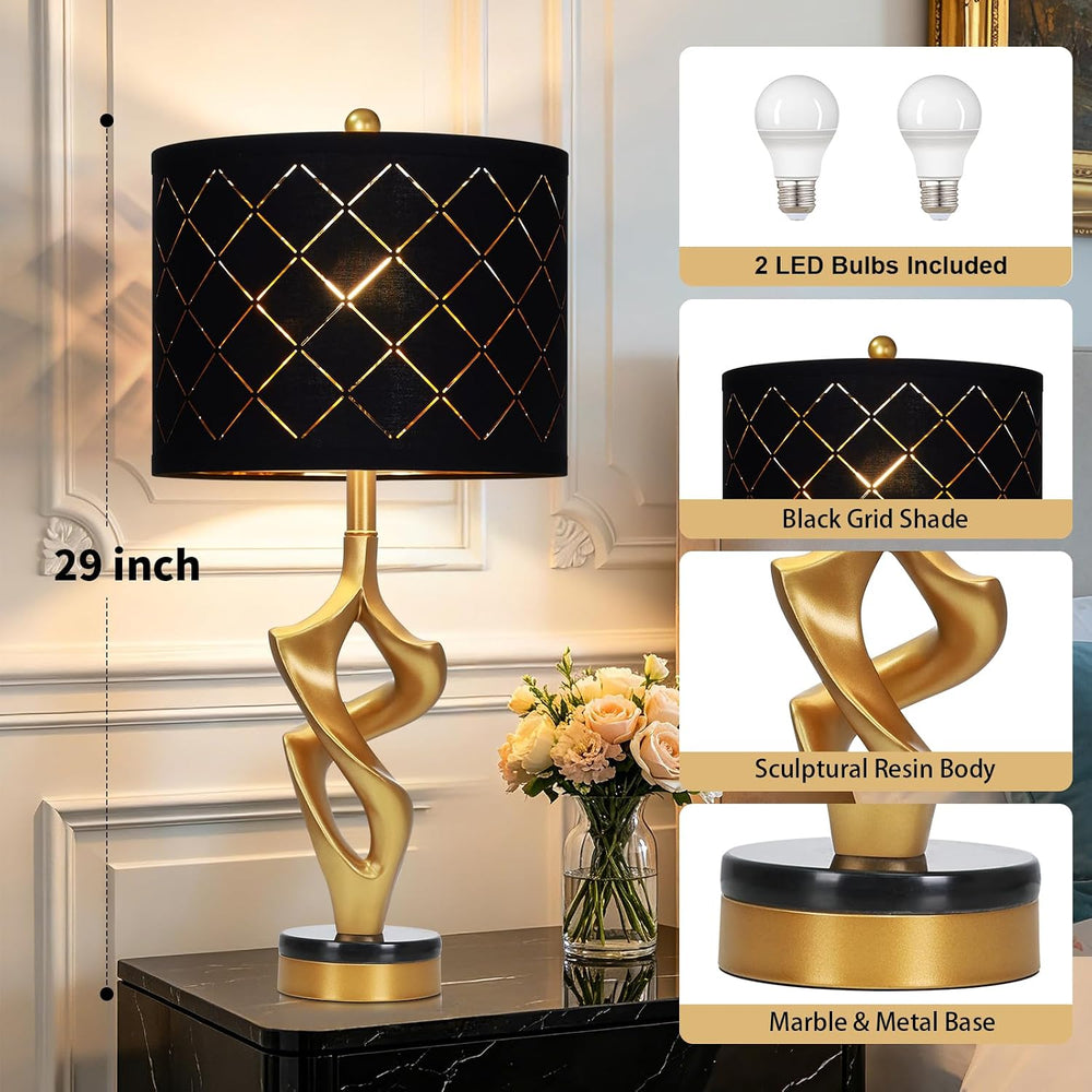 Ruzectt 29" Tall Black and Gold Table Lamps Set of 2 for Living Room, 3 ...