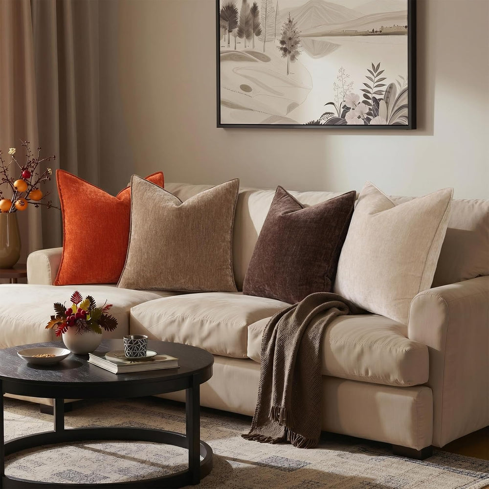 Pallene Fall Brown Soft Chenille Velvet Throw Pillow Covers 24x24 Set of 2