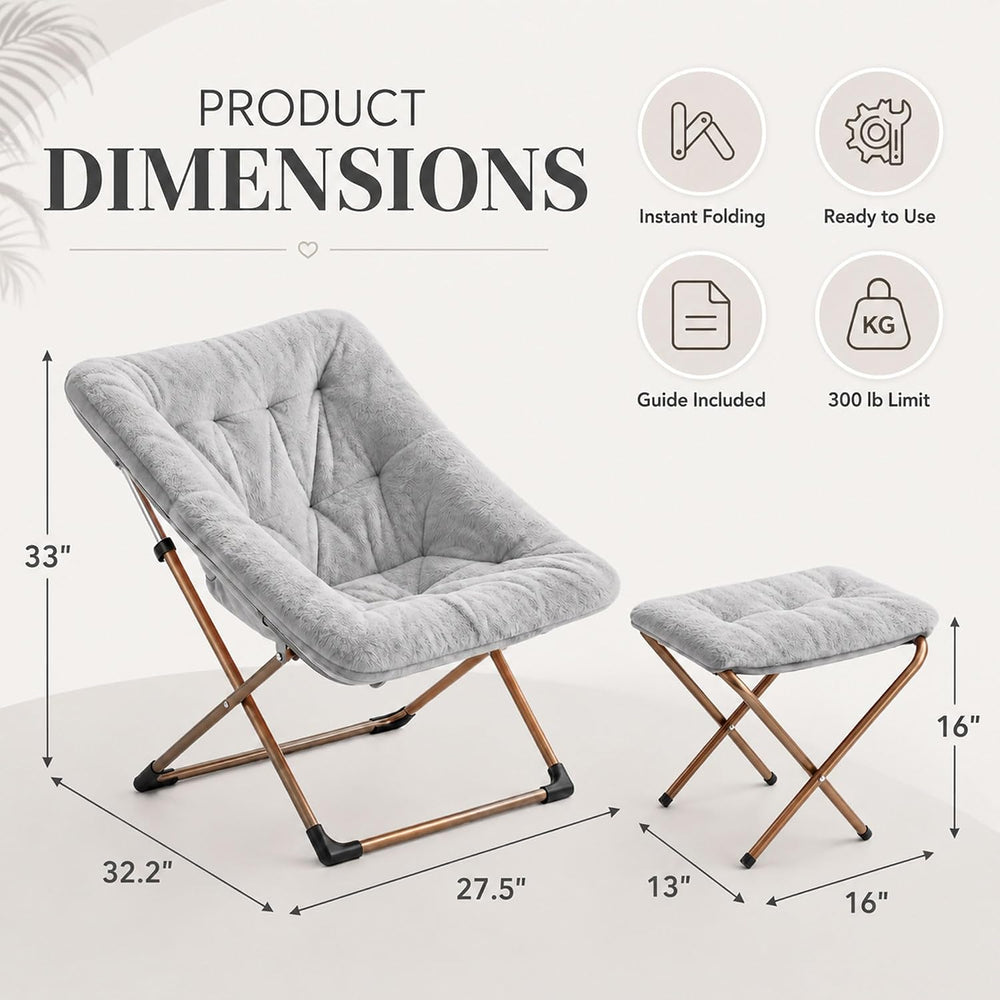 Youtanic Comfy Oversized Saucer Chair with Ottoman,Soft Faux Fur Reading Loun...