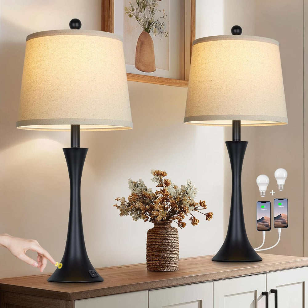 Rinweey 27.5" Table Lamps Set of 2, Touch Bedside Lamps with USB C+A Por...