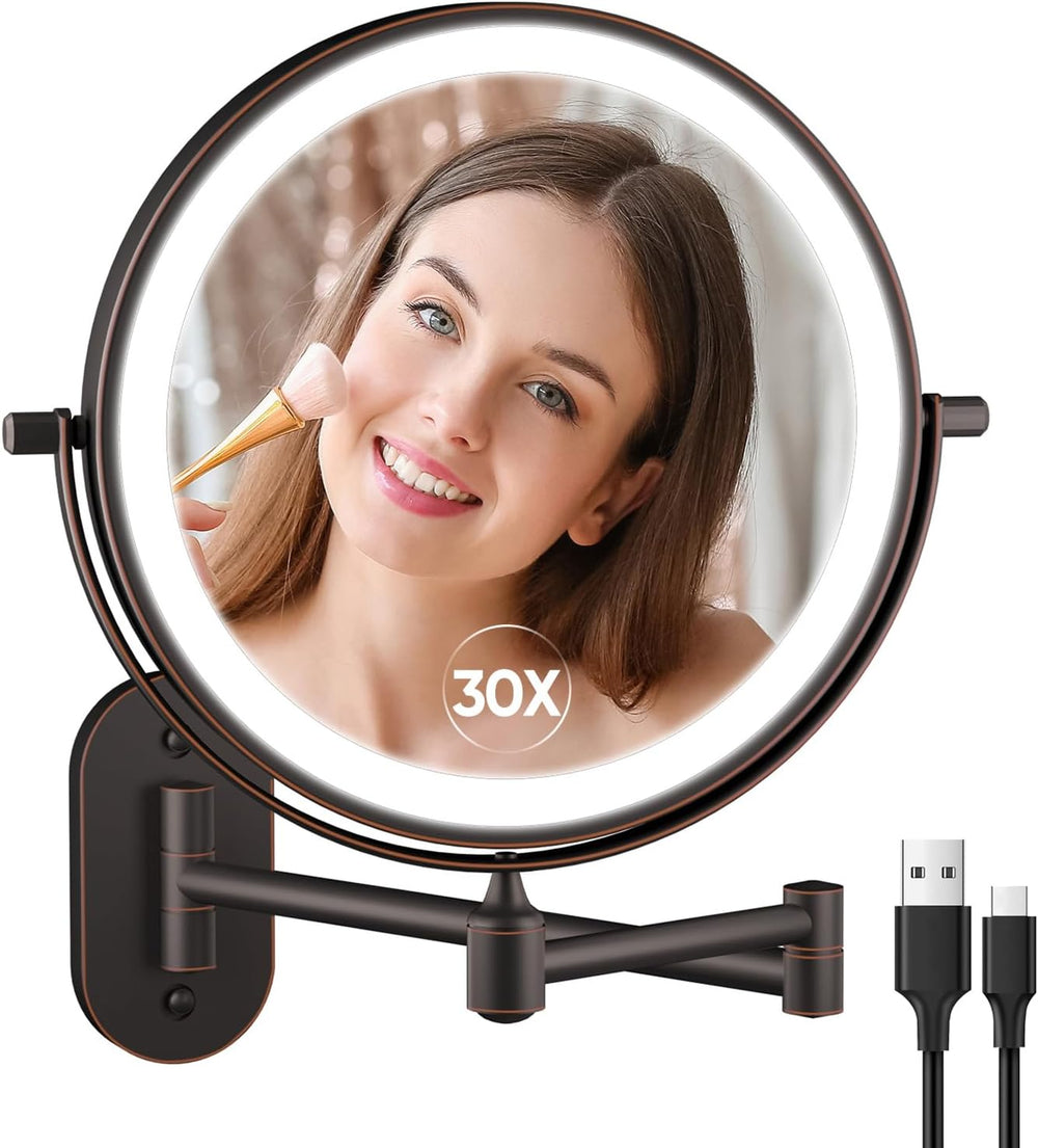 5000mAh Rechargeable Wall Mounted Lighted Makeup Mirror Double Sided 1X30X