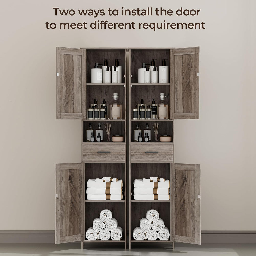 Homhedy 67" H Tall Bathroom Storage Cabinet with Barn Doors and Drawer