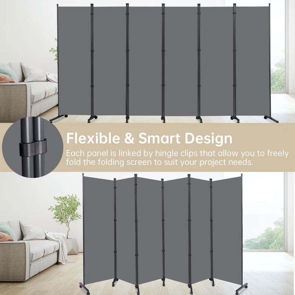 Room Divider Large 6 Panel Privacy Screen,Portable Room Partition on Wheels