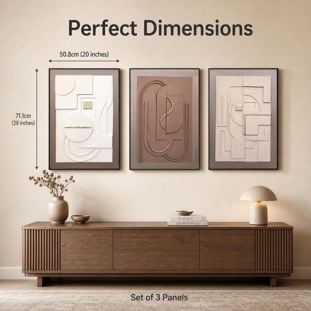 3D Textured Geometric Wall Art for Living Room- 3 Pieces Modern Abstract Scul...