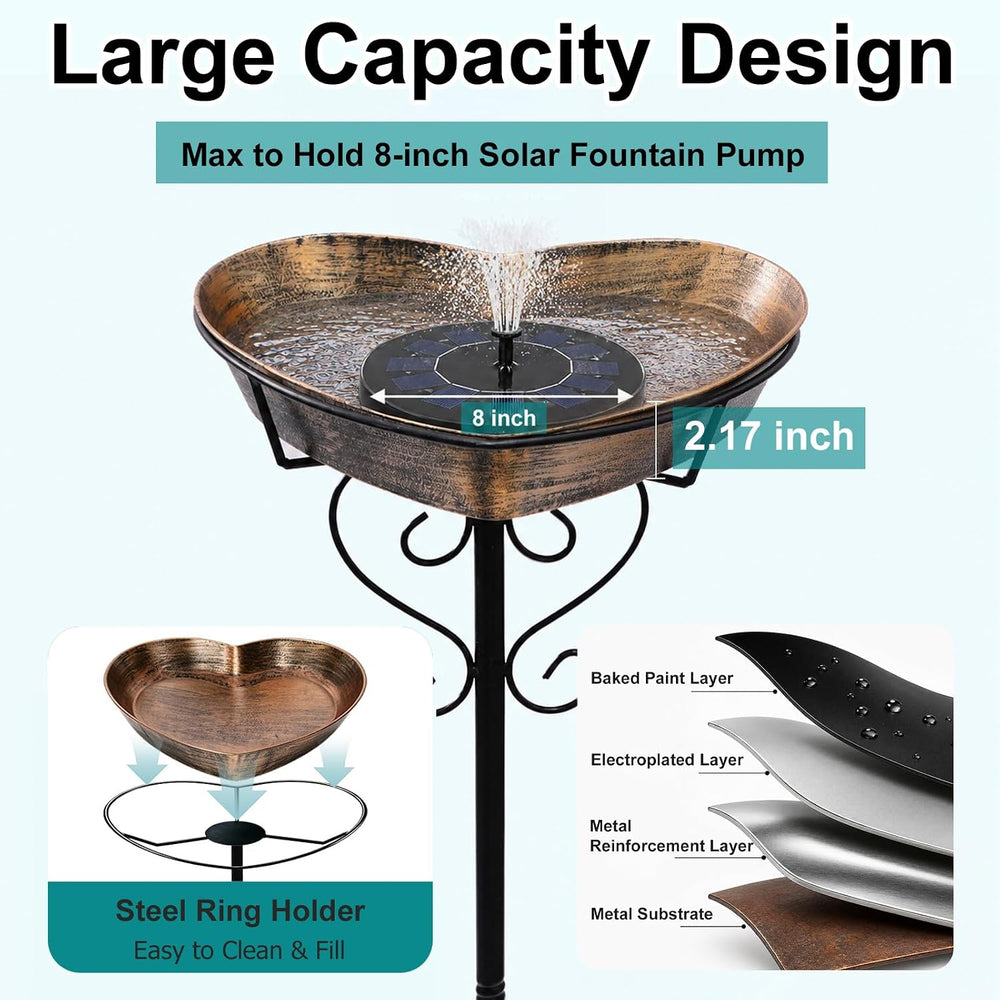 Goodeco Metal Heart Bird Bath - 2.17" Deep, 12.1" Easy-Clean Remova...