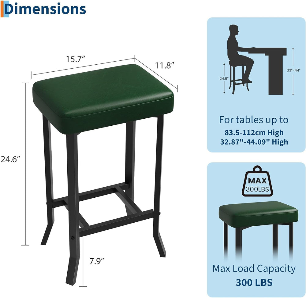 Garvee Bar Stools Set of 2, 24 Inch Counter Height Bar Stools, Green