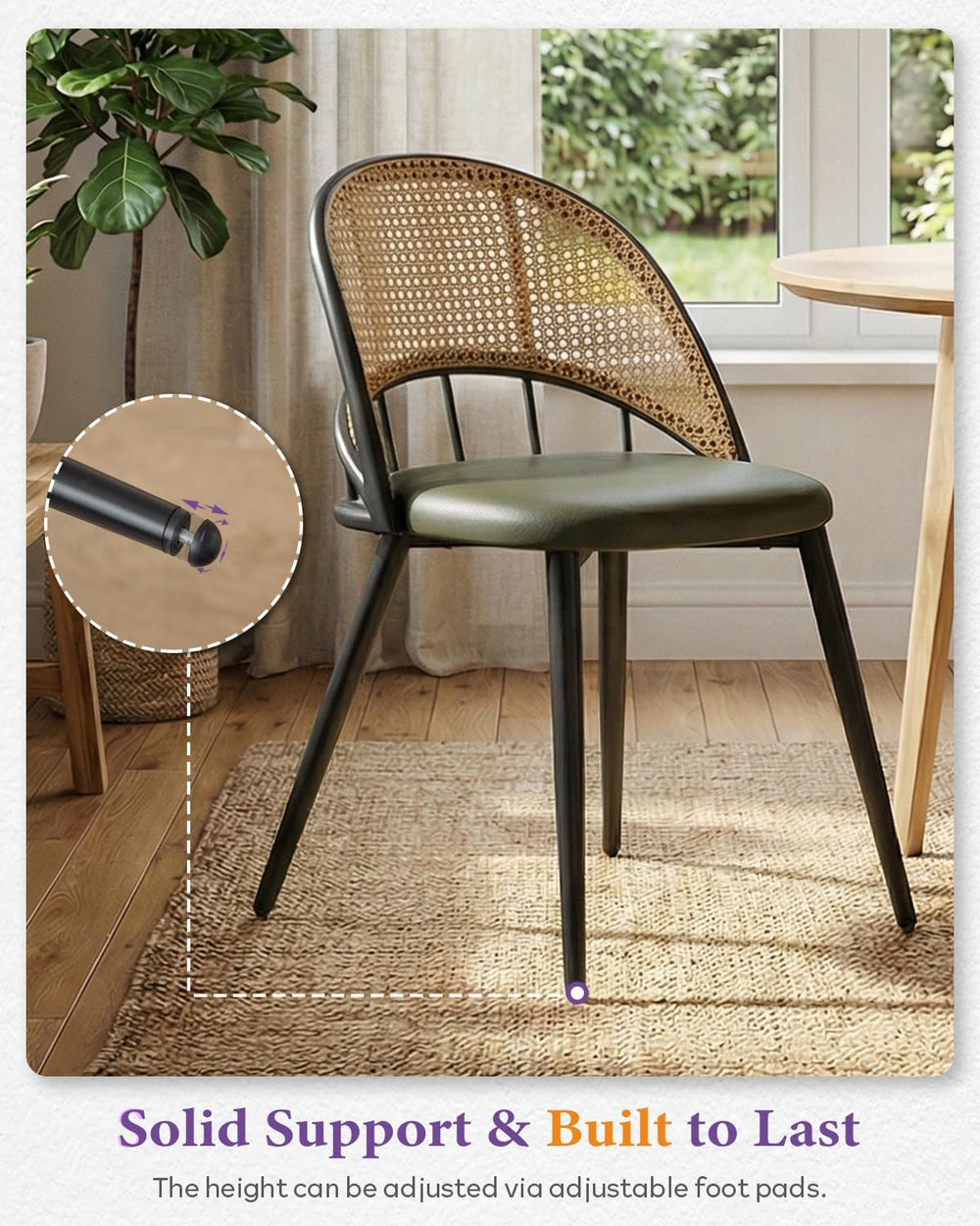 Green Rattan Dining Chairs Set of 4, Dining Room Chairs for Kitchen