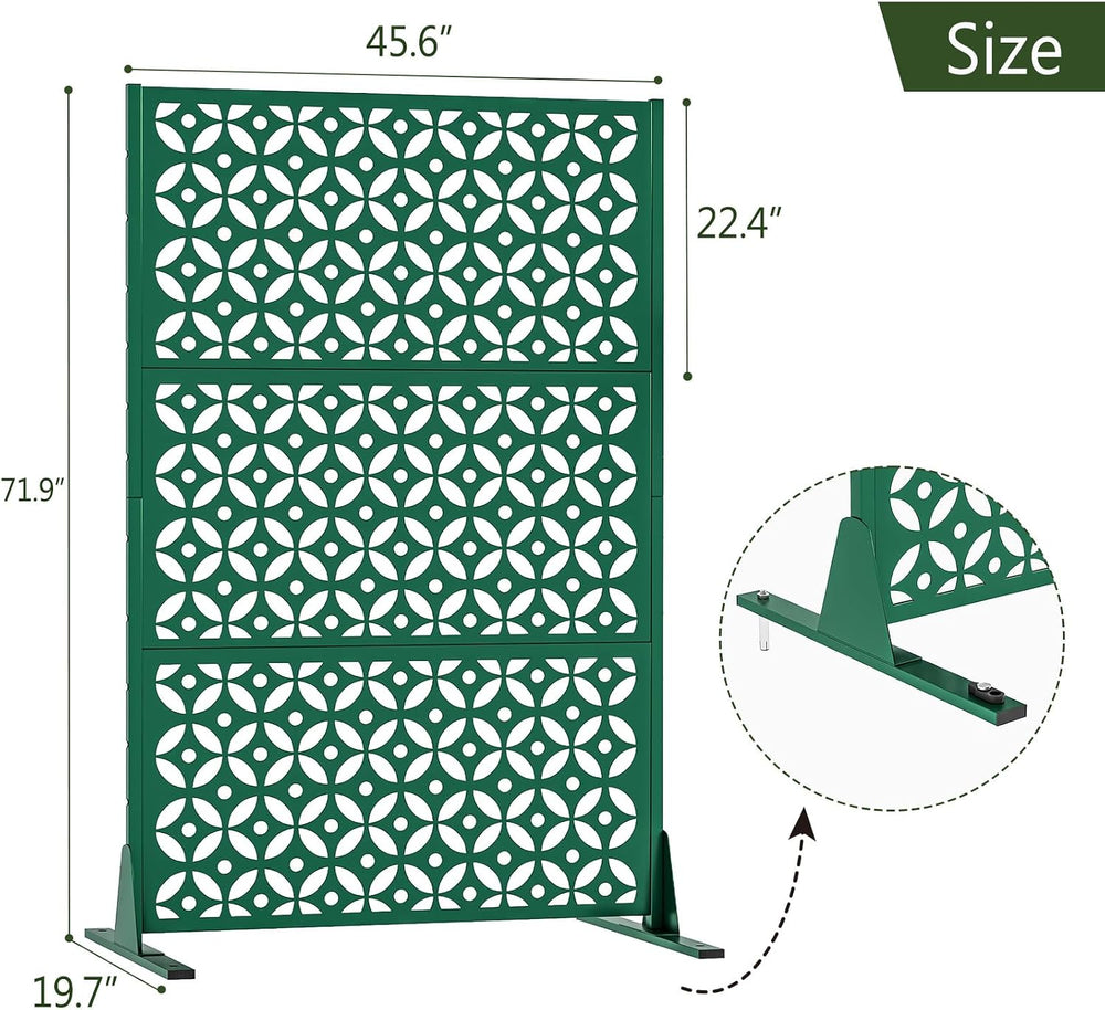 72" Outdoor Privacy Screen, Freestanding Metal Fence Panel for Patio Deck