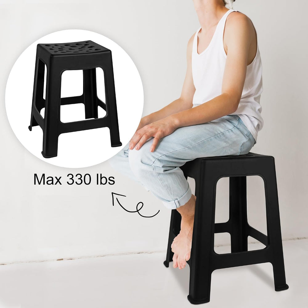 TURSTIN 6 Pack Plastic Stools 16.9 Inch Black Nesting Stools Portable Backles...