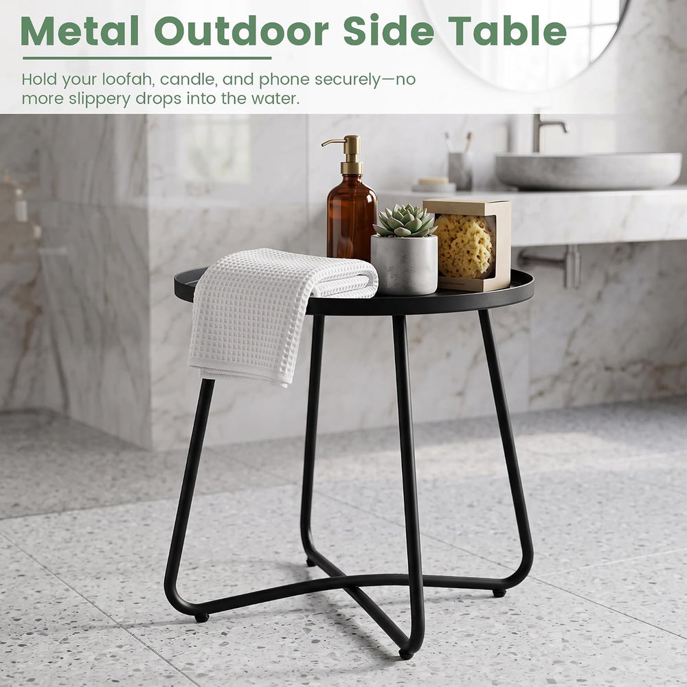 danpinera Outdoor Side Tables, Weather Resistant Steel, Small Round End Table...