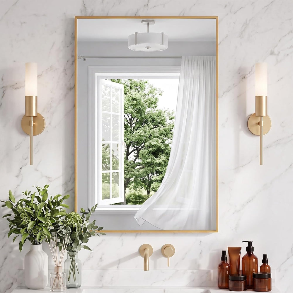DUMOS 24"x36" Wall Mirror, Bathroom Mirrors for Over Sink, Gold