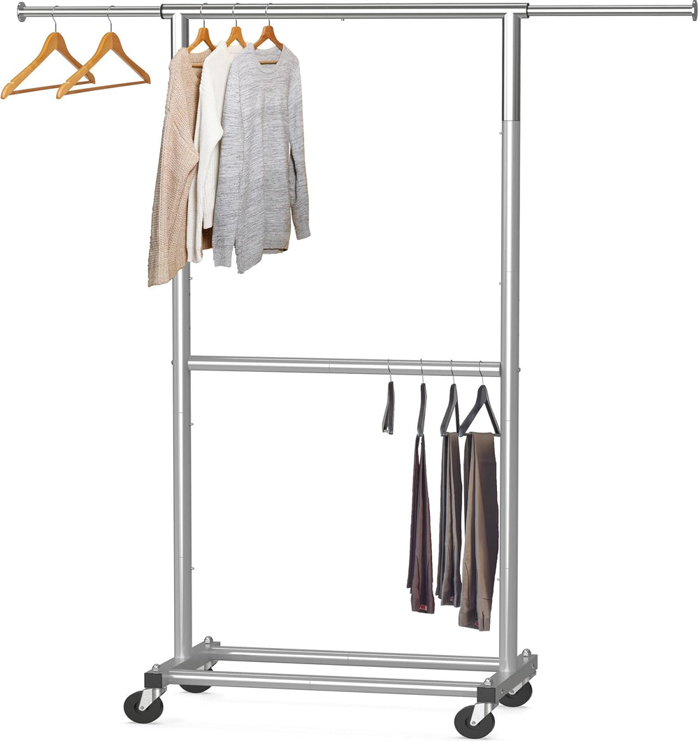 Simple Houseware Double Rod Adjustable Clothing Garment Rack, Grey