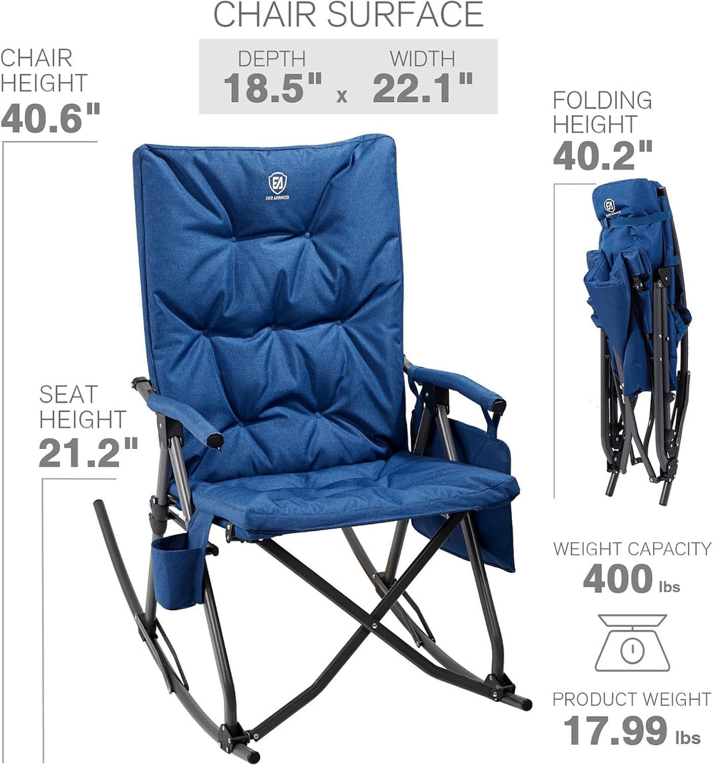 EVER ADVANCED Oversized Folding Rocking Camping Chair, Padded