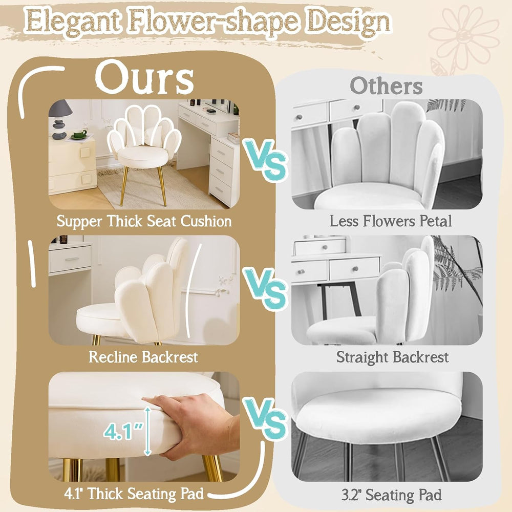 VINGLI Petal Makeup Vanity Chair with Back,Flower Cute Girls Desk Chair Comfy...