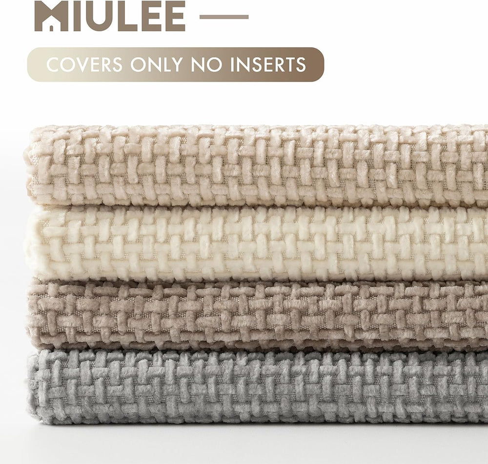 MIULEE Decorative Chenille Pillow Covers Neutral Beige 18x18 Pack of 4